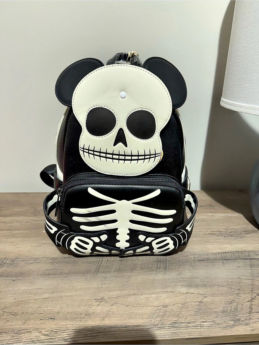 Loungefly Disney Mickey Mouse Glow Skeleton Mini Backpack Black & White